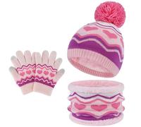 Bequemer Laden Winter Mütze Kinder Loop Schal Handschuhe Set Warm Bommelmütze Wintermütze Strickmütze Thermo Schlauchschal Winterhandschuhe Strickhandschuhe für 2-7 Jahre Jungen Mädchen, Y-Rosa