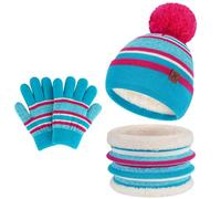 Bequemer Laden Winter Mütze Kinder Loop Schal Handschuhe Set Warm Bommelmütze Wintermütze Strickmütze Thermo Schlauchschal Winterhandschuhe Strickhandschuhe für 2-7 Jahre Jungen Mädchen, Himmelblau