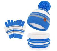 Bequemer Laden Winter Mütze Kinder Loop Schal Handschuhe Set Warm Bommelmütze Wintermütze Strickmütze Thermo Schlauchschal Winterhandschuhe Strickhandschuhe für 2-7 Jahre Jungen Mädchen, Kobaltblau