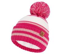 Bequemer Laden Winter Warm Mütze Kinder mit Bommel Thermo Beanie Bommelmütze Wintermütze Gestreift Strickmütze mit Fleece Gefütterte für 2-7 Jahre Baby Jungen Mädchen Geschenk, Rosenrot