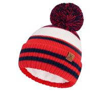 Bequemer Laden Winter Warm Mütze Kinder mit Bommel Thermo Beanie Bommelmütze Wintermütze Gestreift Strickmütze mit Fleece Gefütterte für 2-7 Jahre Baby Jungen Mädchen Geschenk, Rot
