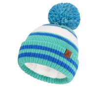 Bequemer Laden Winter Warm Mütze Kinder mit Bommel Thermo Beanie Bommelmütze Wintermütze Gestreift Strickmütze mit Fleece Gefütterte für 2-7 Jahre Baby Jungen Mädchen Geschenk, Seeblau