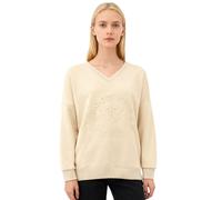 bequemer ZWILLINGSHERZ Pullover Damen Sweat-Pullover GOOD VIBES HAPPINESS mit V-Ausschnitt 46080-29 Beige L/XL