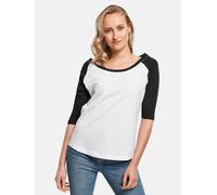 bequemes Build Your Brand Damen T-Shirt Rippbündchen 140 g/m² mit Baumwolle Weiß/Schwarz S