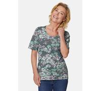 Print-Shirt GOLDNER "Bequemes Druckshirt in Blumen-Ringeloptik", Damen, Gr. 40, blau (dunkelmarine, mint, gemustert), Obermaterial: 50% Viskose CV. 45% Polyester PES. 5% Elasthan EL., Tubular, Shirts,