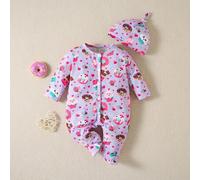 Bequemes und niedliches Baby-Mädchen schlafanzug mit Fuß und bedrucktem Cartoon-Donut-Design