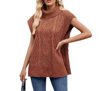 Berax Damen Pullunder Strick Weste Ärmellos Strickpullover Herbst Winter Casual Pullover Weste Mit Rollkragen,Karamell X-Large