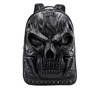 Berchirly Geprägte 3D-Herren-Rucksäcke aus PU-Leder, Nieten, Punk-Rock-Tasche, lässiger Reise-Laptop-Rucksack, Büchertasche, Schwarz, 48cm, Lässiger Reiserucksack