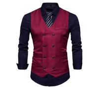 BERCIELY Blazer Weste Herren Slim Fit Gutaussehend Mode Taschendekoration Klassisch Business Casual Anzugweste Ärmellos Temperament Trend Basicweste C-Wine Red XL