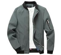 BERCIELY Jacke Herren Casual Lose Temperament Kunstlederjacke Herren Stehkragen Reißverschluss Langarm Jacke Herren Urban Business Bomberjacken Herren L-Grey 4XL