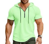 BERCIELY Kapuzenpullover Herren Draussen Sandstrand Workout Sportshirt Leichte Weich Atmungsaktiv Laufshirt Casual Mode Einfarbig Kurzarm I-Light Green 3XL