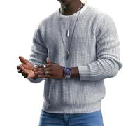 BERCIELY Sweater Herren Das Neue Langarm Rundhals Gestrickter Tops Herren Elastizität Lose Knit Sweater Herren Einfarbig Klassisch All-Match Mantel Strickjacke Herren D-Light Grey XL