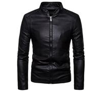 BERCIELY Übergangsjacke Herren Klassisch Vintage Trend Moto Jacke Herren Casual Gutaussehend Mode Kunstlederjacke Herren Jugend Persönlichkeit Einzigartig Langarm Jacke Herren D-Black M