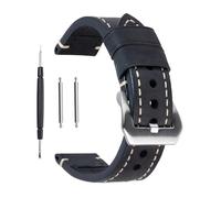 Berfine Ersatz-Uhrenband, echtes Leder, für Armbanduhr, Vintage-Stil, für Herren/Frauen, mit Edelstahlschnalle, schwarz/braun, 20 mm/22 mm/24 mm, Schwarz, 24 mm