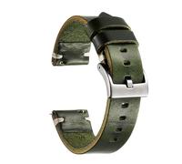 Berfine Rindsleder Uhrenarmband, Retro Handgemacht Vintage Quick Release Dick Leder Uhrenband mit Schnalle aus Edelstahl, Ersatzarmband für Smartwatch Damen Herren 18mm Olivgrün