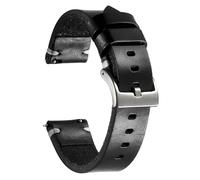 Berfine Rindsleder Uhrenarmband, Retro Handgemacht Vintage Quick Release Dick Leder Uhrenband mit Schnalle aus Edelstahl, Ersatzarmband für Smartwatch Damen Herren 24mm Schwarze