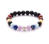 BERGERLIN 7 Chakren Armband mit echten 8mm Naturstein und Lavastein Perlen - 7 Chakra Armband mit 925 Silberperle - Größe M-L