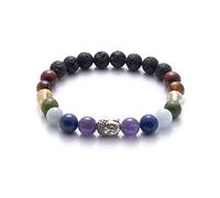 BERGERLIN 7 Chakren Armband mit echten 8mm Naturstein und Lavastein Perlen - 7 Chakra Armband mit Buddha - Größe M-L