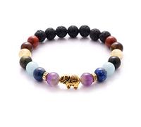 BERGERLIN 7 Chakren Armband mit echten 8mm Naturstein und Lavastein Perlen - 7 Chakra Armband mit Elefant - Größe XS-S