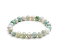 BERGERLIN Jade Armband - Perlenarmband aus echtem Naturstein mit 925 Sterling Silberperle - Größe XS-S