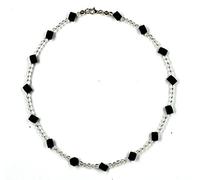 Bergkristall Schmuck (Halskette) Bergkristall Kette mit Onyx Verschluss 925er Sterling-Silber Modellnummer 7036
