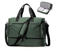 bergsalz Reisetasche Groß Damen Handgepäck Tasche, 45L Weekender Damen Herren, Wasserdicht Sporttasche mit Schuhfach & Nassfach, Reisetaschen Travel Gym Bag für Flugzeug Reise, Grün