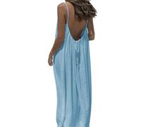 bergxperten Aveyla Sommerkleid Damen Leinen Maxikleid Rückenfrei | Leichtes Tragegefühl mit Spaghettiträgern verstellbarem Kordelzug luftigem Schnitt für Urlaub Strand Freizeit