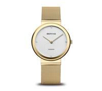 BERING Classic Damenuhr 10135-334, Gold Glänzend, Milanaise-Armband, Saphirglas, 4 Diamanten, 35 mm