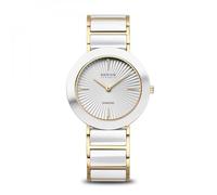 BERING Ceramic Damenuhr 11435-758, Quarz, Edelstahl mit Keramik, Silber-Gold, Saphirglas, 4 Diamanten, 34 mm