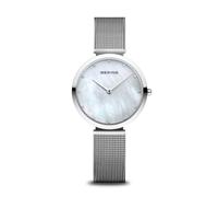 BERING Charity1 Damen Quarz Armbanduhr 32mm blaues Edelstahlgehäuse und Zifferblatt blau Milanaise Armband Saphirglas 3 ATM 18132-Charity1
