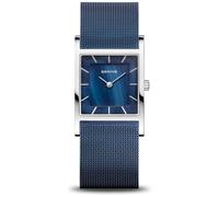 BERING Damen Quarz Uhr | Armbanduhr 26 mm silbernes Edelstahlgehäuse und blaues Zifferblatt | Milanaisearmband | Saphierglas | 5 ATM | 10426-307-S