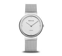 BERING Classic Damenuhr 10135-000, Silber, Milanaise-Armband, 35 mm, Saphirglas, Quarz, 4 Diamanten