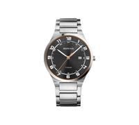 BERING Herren Quarz Uhr | Armbanduhr 40 mm silbernes Titangehäuse und schwarzes Zifferblatt | Titanband mit Titanelementen | 10 ATM | 15139-709