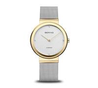 BERING Damen-Armbanduhr Classic, Quarz, Saphirglas, Edelstahl, Milanaise Silber/Gold, 35 mm, 4 Diamanten