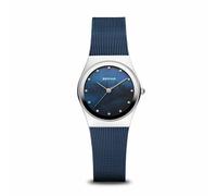 Bering Damen Armbanduhr Classic Silber Glänzend mit Blauem Milanaise-Armband 12...