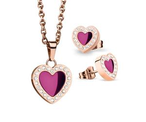 BERING Damen Halskette & Ohrringe Geschenkset 428-712 roségoldfarben Lila aus Edelstahl - 428-712-Purple
