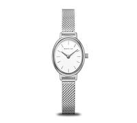 BERING Damenuhr Classic, Silber Glänzend, Weißes Zifferblatt, Milanaise-Armband, Ovales Gehäuse 24 mm, Saphirglas, Quarz