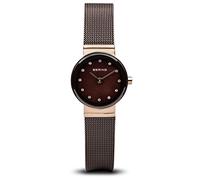 BERING Damen Quarz Uhr | Armbanduhr 22 mm roségoldenes Edelstahlgehäuse und braunes Zifferblatt | Milanaisearmband | Saphierglas | 3 ATM | 10122-265