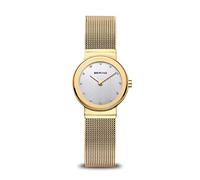 BERING Damen Quarz Uhr | Armbanduhr 26 mm goldenes Edelstahlgehäuse und silbernes Zifferblatt | Milanaisearmband | Saphierglas | 5 ATM | 10126-334