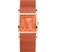 Bering Damen Quarz Uhr | Armbanduhr 26 mm roségoldenes Edelstahlgehäuse und Oranges Zifferblatt