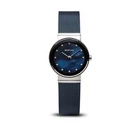BERING Damen Quarz Uhr | Armbanduhr 26 mm silbernes Edelstahlgehäuse und blaues Zifferblatt | Milanaisearmband | Saphierglas | 5 ATM | 10126-307