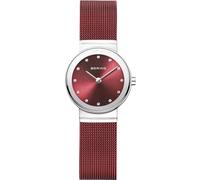 BERING Damen Quarz Uhr | Armbanduhr 26 mm silbernes Edelstahlgehäuse und rotes Zifferblatt | Milanaisearmband | Saphierglas | 5 ATM | 10126-303