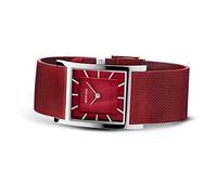 BERING Damen Quarz Uhr | Armbanduhr 26 mm silbernes Edelstahlgehäuse und rotes Zifferblatt | Milanaisearmband | Saphierglas | 5 ATM | 10426-303-S