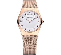 BERING Damen Quarz Uhr | Armbanduhr 27 mm roségoldenes Edelstahlgehäuse und weißes Zifferblatt | Milanaisearmband | Saphierglas | 5 ATM | 11927-366