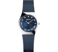 BERING Damen Quarz Uhr | Armbanduhr 27 mm silbernes Edelstahlgehäuse und blaues Zifferblatt | Milanaisearmband | Saphierglas | 5 ATM | 11927-307
