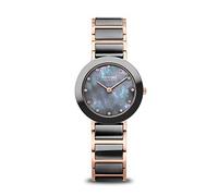 BERING Damen Quarz Uhr | Armbanduhr 29 mm roségoldenes Edelstahlgehäuse und graues Zifferblatt | Edelstahlband mit Keramikelementen | 5 ATM | 11429-769