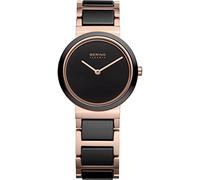 BERING Damen Quarz Uhr | Armbanduhr 29 mm roségoldenes Edelstahlgehäuse und schwarzes Zifferblatt | Edelstahlband mit Keramikelementen | 5 ATM | 10729-746