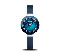 BERING Damen Quarz Uhr | Armbanduhr 29 mm silbernes Edelstahlgehäuse und blaues Zifferblatt | Milanaisearmband | Saphierglas | 5 ATM | 11429-387