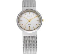 BERING Damen Quarz Uhr | Armbanduhr 29 mm silbernes Titangehäuse und weißes Zifferblatt | Milanaisearmband | Saphierglas | 3 ATM | 11029-004