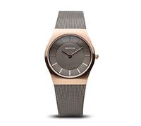 BERING Damen Quarz Uhr | Armbanduhr 30 mm roségoldenes Edelstahlgehäuse und graues Zifferblatt | Milanaisearmband | Saphierglas | 5 ATM | 11930-369